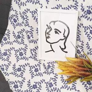 린넨 중 테이블보 파란꽃