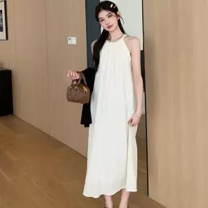 여성 꼬임 홀터넥 가벼운 민소매 롱 원피스나시 코디 레이어드룩 시스루 스커트 레이스