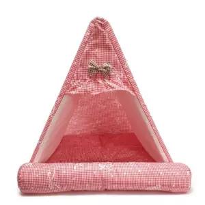 예쁜 강아지 텐트 집 삼각 하우스 체크 레드 겨울 반려견 개텐트 인디언 애견