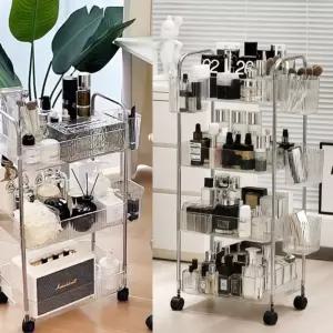 이동식카트 미용실 피부 병원 뷰티 웨건 바퀴달린 투명 트롤리거실선반 3단 수납장 틈새 무볼트앵글 창고