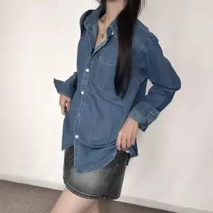 루즈핏 셔츠 데님 여성 캐주얼 데일리 청남방 베이직여자면접블라우스 왕리본 호피 자켓형 광택 실키 어깨