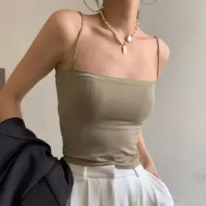 쿨썸머 여성탱크탑 패드 내장 끈나시 캐주얼 티셔츠 면티 끈나시 슬림핏나시