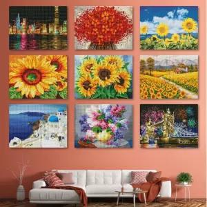 리빙듀오 보석십자수 DIY 비즈 캔버스 액자형 패키지 집콕취미 생활 스티커 인테리어소품 성취감 꽃십 풍경