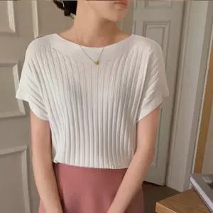 여성 세로줄 가오리핏 니트 반팔티 1P 체형커버 패션얇은 가벼운 셔츠 여자셔츠 간절기 봄니트 가을 긴팔셔