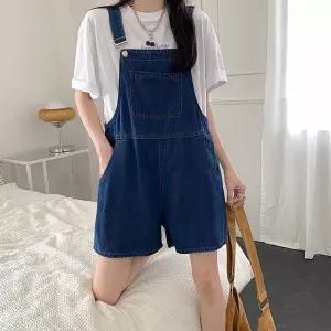 여성 여름 멜빵바지 데님 점프수트 와이드 반바지 팬츠 슈트 여자