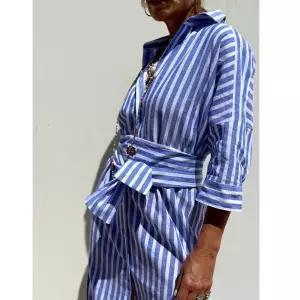 쥬디제이 스트라이프원피스 셔츠 여름린넨스 롱셔츠 롱스 린넨 셔츠형 로브 휴가룩 여행 빅사이즈 데일리