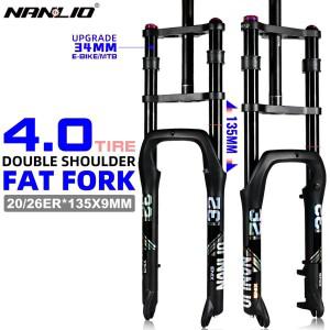 Nanlio 전기 자전거 스노우 서스펜션 포크 더블 숄더 프론트 20x4.0 인치 MTB 135x9mm 여행