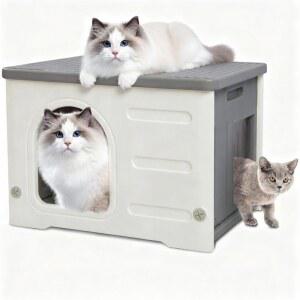 탈출구가 있는 실내 고양이를 위한 히카페인 고양이 집 플라스틱 야외 작은 중간 크기 애완동물을 강아지 야생 쉼터-그레이