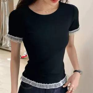 여성 데일리 레이스 레이어드 슬림핏 반팔 티셔츠 여리여리 핏티 이너