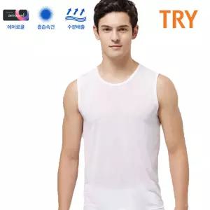 TRY 에어로쿨 남성 베이직 머슬 민소매 런닝셔츠속옷상의 라운드 남자 런닝구 로티 흰색 언더웨어