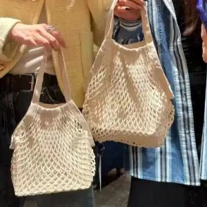 네트백 그물가방 손가 시장 바구니 메쉬 다용도 수납 그물 쇼핑 핸드 뜨개실 여성 토트 니트 쇼퍼 휴대용
