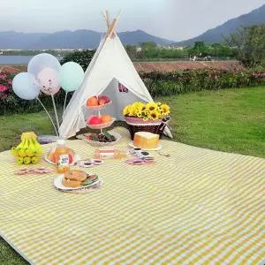 비비드 체크 방수 돗자리 휴대용 매트 옐로비치 소풍 야외 야외용 접이식 용매트 캠핑 폴딩 피크닉 해수욕