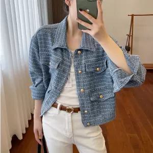 디얼 데님 트위드 금장쟈켓 여성 자켓 여성자 점퍼 청자 재킷