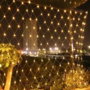 (은하수) 200구 녹색선 LED 그물네트 웜색 지니전구(1mx2m) (전원잭포함) (연결가능) 트리 조명 설치