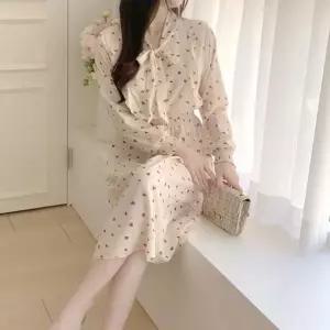 원피스 꽃무늬 프릴 롱치마 봄가을 데이트룩 하객룩원피스 드레스 밴딩원피스