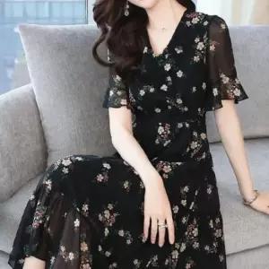 롱 원피스 여성 반팔 꽃무늬 A라인 프릴 바캉스 봄롱원피스 꽃무늬 반팔 원피스