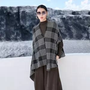 여성가디건 봄가을 캐시미어 케이프 숄 체크 아웃도어 워머 코트 심쿵직구