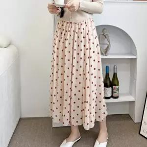 러블리 도트무늬 여자 허리밴딩 쉬폰 롱스커트쉬스커트 여성하의 밴스커트 땡땡이