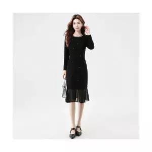 여성용 쉬폰 원피스 가을 큐빅 슬림핏 머메이드 스커트 CH3