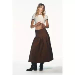 ZARA 자라 플리츠 미디 스커트 - 다크 브라운 735324