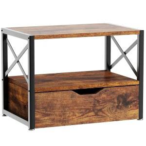 IBUYKE 2단 데스크톱 프린터 스탠드 다목적 책상 정리함 폴더 책 서랍 수납이 가능한 우드 팩스기 스캐너 홈 오피스 러스틱 브라운 UTLJ006H