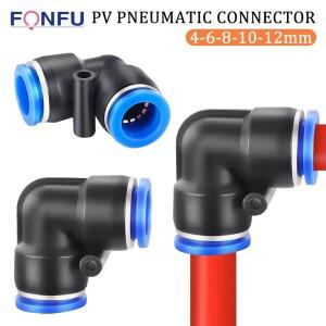 10pcs PV 4mm 6mm 8mm 10mm 튜브 90도 동등 유니온 엘보 공기 공압 푸시 인 커넥터 고속 연결 피팅