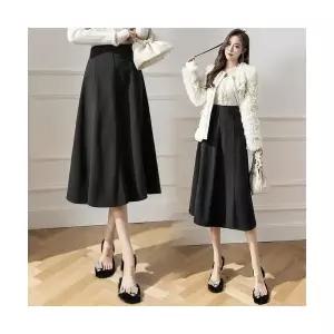 치마 여성용 여사친 롱 미디 모직 겨울 반 정장 A라인 레이어드 CH1