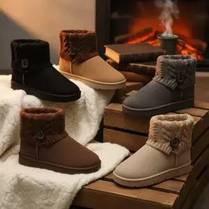 패션 털신발 여성 숏 버튼 미들부츠 로퍼 니트카라 니트부츠 5컬러 [fFKVAH8]