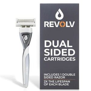 REVOLV 남성용 면도기, 그레이 스트라이프, 핸들 1팩 스웨덴 스틸 위한 내구성 면도날, 면도를 - 양면 그루밍 카트리지 1개, 부드러운 편안한 밀착되고 일회용