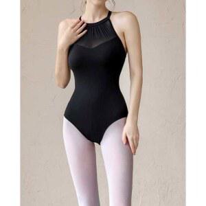 성인 홀터넥 폴댄스 레오타드 셔링 댄스 발레스커드 무용복 소프트 핫한폴웨어 발레 블랙