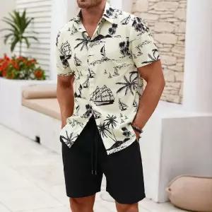 남성 디지털 하와이안 셔츠 남방 반팔 솔리드 프린트 칼라 BE1