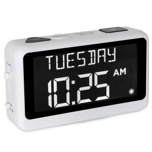 ORKA 말하는 시계. 음성 녹음 가능한 전 대형 약물 복용 알림. 치매 청각 시각 장애 노인을 위한 알람 시계 - 여러 맞춤형 알람이 포함된 디지털 데이 화이트