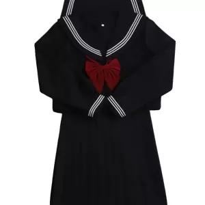 졸업사진 블랙 세라복 체크리본 일본교복 세일러복 학생 의상 코스프레