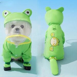 부츠가 달린 ETOSEM 개 비옷, 소형 중형 대형견용 후드가 방수 목줄 고리가 비옷(청개구리, X-대형)