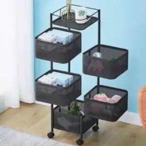 [생활] 철제 5단 회전 트롤리 블랙 주방수납 이동식선반