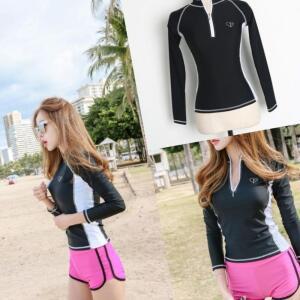 [2개구성] 반지퍼 화이트 슬림핏 베이직 라인 비치웨어 반집업 배색 AEWE2CCCF