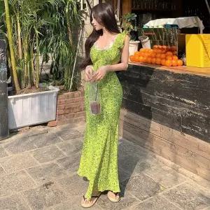 여사친 원피스 스커트 초록 레이스 하객 해변 바캉스 포토 힙스터 비치 롱스커트 머메이드 MF1