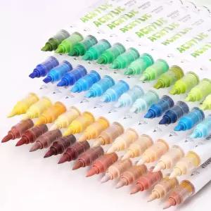 아크릴마카펜 아크릴 페인트 마커 듀얼 팁 브러시 치즐 펜 자동 잉크 제어 암석 페인팅 세라믹 목재