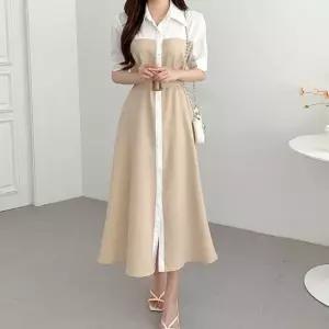 비욘드라이프J CSG 배색 벨트 프렌치 스티치 셔츠 롱 원피스