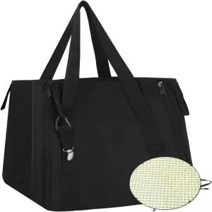 할머니 2-in-1 39 1？4 D 블랙 방수 피크닉 담요 토트백 캠핑 잔디 공원용 중간 매트 접이식 3겹 야외 클립