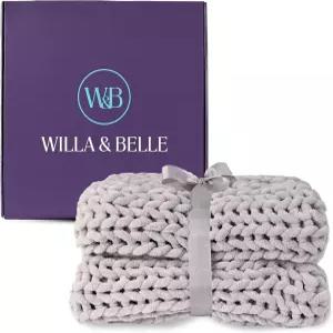 윌라와 벨 그레이 청키 럭셔리 스로우 블랭킷 소파나 침대용 부드러운 손으로 짠 두꺼운 니트 아늑한