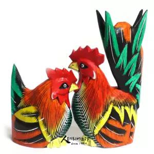 컬러 부부닭 인형 L 인테리어소품 미니어쳐 선물목각 우드 원목 어처 어쳐 장식 선반품 화분품 카페 집들이