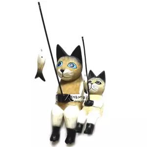 파란눈 샴 낚시부자 고양이 미니어쳐 목각인형어처 어쳐 장식품 소품 우드 원목 감성 집들이선물 어처