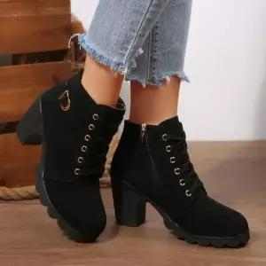 가을 여성 데일리 금속 융 하이힐 무대용 통굽 구두펌프스 정장 검정 키높이 여자 면접