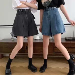 여성 와이드핏 레그 반바지 여름 캐주얼 데님 팬츠청 청반 버뮤다 여자 여자청