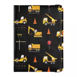 Linqin 손으로 그린 건설 기계 여권 및 백신 카드 홀더 콤보 가죽 케이스 4x3 CDC 프로텍터/커버 여행용 방