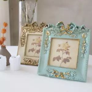 리본 사각 액자 4x4 (앤틱화이트 민트)테이블 포토 사진 소품 탁상 탁상용 인테리어 디자인 꾸미기