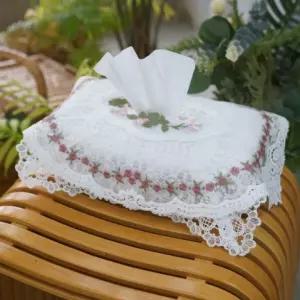 라운드 플라워 레이스 티슈 커버덮개 인테리어 케이스 천커버 보관함 휴지꽂이 각커버