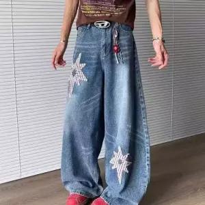 팬츠 빈티지 패치 별 커프스 청바지 슬림핏 남자배기바지 워싱 ible1