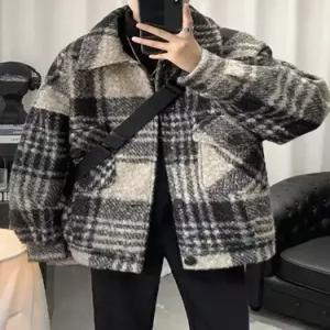 남성 하프 모직 빈티지 가을 재킷 코트 짧은 체크 MF3